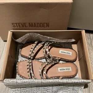 Steve Madden Women's Skyler Flat Sandal in Tan Size: 8